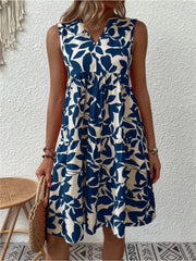 Olivia | Dames Mouwloze A-lijn Zomerjurk Tropische Bladprint V-hals