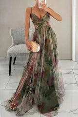 Sanne | Dames Mouwloze Bloemenprint Maxi Cocktail Dress A-Lijn