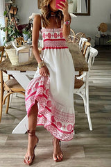 Tessa | Dames Mouwloze Maxi-jurk Vierkante Hals Vetersluiting Bohemian Print