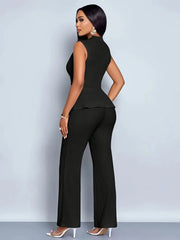 Lotte | Dames Mouwloze Peplum Top Uitlopende Broek Tweedelige Set