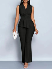 Lotte | Dames Mouwloze Peplum Top Uitlopende Broek Tweedelige Set