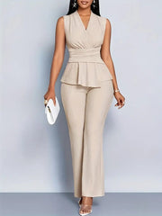 Lotte | Dames Mouwloze Peplum Top Uitlopende Broek Tweedelige Set