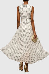 Roos | Dames Mouwloze Polkadot Maxi Evening Gown Ruche Zoom