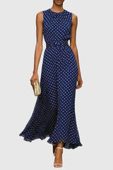 Roos | Dames Mouwloze Polkadot Maxi Evening Gown Ruche Zoom