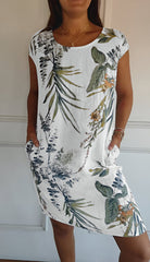 Sara | Dames Mouwloze Shift Jurk met Tropische Bladprint