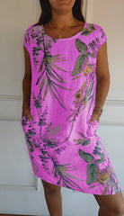 Sara | Dames Mouwloze Shift Jurk met Tropische Bladprint