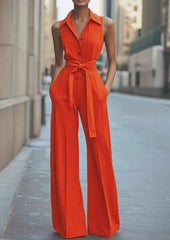 Lisa | Dames Mouwloze Wijdpijp Jumpsuit Strikceintuur
