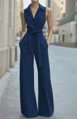 Lisa | Dames Mouwloze Wijdpijp Jumpsuit Strikceintuur