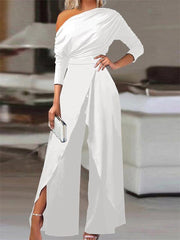 Yara | Dames Off-Shoulder Wijdbeens Jumpsuit met Lange Mouw