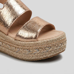 Anna | Dames Open-Teen Metallic Plateausandalen Verstelbare Enkelband