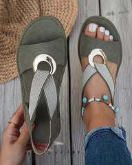 Tessa | Dames Orthopedische Platte Sandalen Elastische Bandjes Gouden Gesp