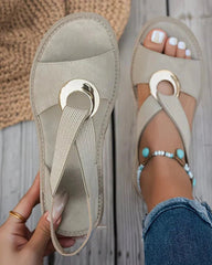 Tessa | Dames Orthopedische Platte Sandalen Elastische Bandjes Gouden Gesp