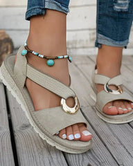 Tessa | Dames Orthopedische Platte Sandalen Elastische Bandjes Gouden Gesp