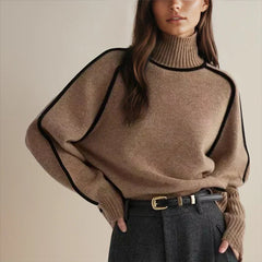 Lisa | Dames Oversized Coltrui Tweekleurige Gebreide Raglan Sweater