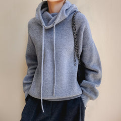 Elin | Dames Oversized Gebreide Hoodie Turtleneck Sweater met Trekkoord