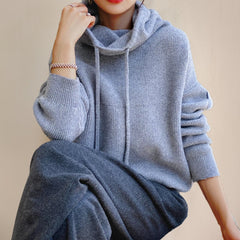 Elin | Dames Oversized Gebreide Hoodie Turtleneck Sweater met Trekkoord