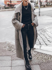 Elin | Dames Oversized Grofgebreide Revers Cardigan Longline