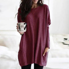 Eva | Dames Oversized Langarm Tunic met Zakken Ronde Hals