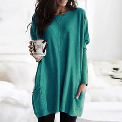Eva | Dames Oversized Langarm Tunic met Zakken Ronde Hals