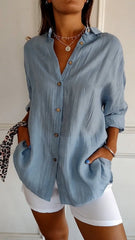 Eva | Dames Oversized Linnen Button-Down Blouse