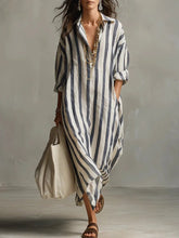Fleur | Dames Oversized Linnen Gestreepte Maxi Blousejurk