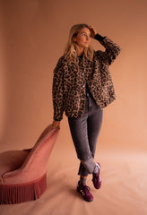 Sophie | Dames Oversized Quilted Jacket Women Luipaardprint Drukknoop