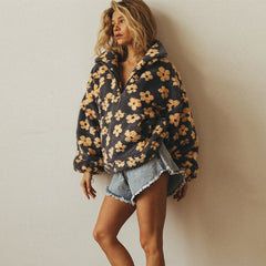 Lieke | Dames Oversized Sherpa Fleece Bloemenprint Pullover Sweater