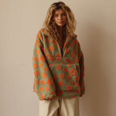 Lieke | Dames Oversized Sherpa Fleece Bloemenprint Pullover Sweater
