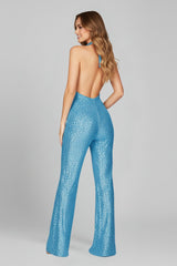 Sophie | Dames Pailletten Halter Jumpsuit met Wide Leg Broek Open Rug