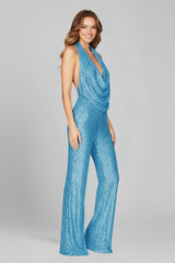 Sophie | Dames Pailletten Halter Jumpsuit met Wide Leg Broek Open Rug