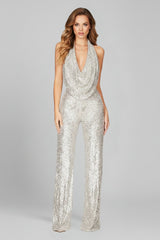 Sophie | Dames Pailletten Halter Jumpsuit met Wide Leg Broek Open Rug