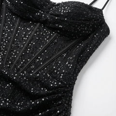 Nina | Dames Pailletten Maxi-jurk Corsé Sweetheart Spaghettibandjes Splitjurk