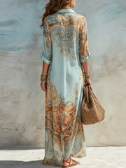 Elin | Dames Paisley Print Maxi Midi Dress Hemdjurk Knoopsluiting
