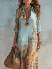 Elin | Dames Paisley Print Maxi Midi Dress Hemdjurk Knoopsluiting