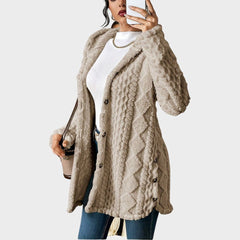 Sanne | Dames Pluche Hooded Longline Cardigan met Knoopsluiting