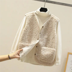 Julia | Dames Puffer Vest Teddy Fleece Mouwloos Geknopt Bodywarmer
