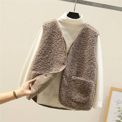 Julia | Dames Puffer Vest Teddy Fleece Mouwloos Geknopt Bodywarmer
