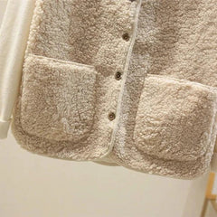 Julia | Dames Puffer Vest Teddy Fleece Mouwloos Geknopt Bodywarmer