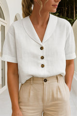 Lieke | Dames Relaxed-Fit Korte Mouw Knoopsluiting Kraag Blouse