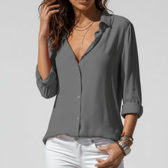Elin | Dames Relaxed-Fit Lange Mouw Blouse Overhemdkraag Knoopsluiting