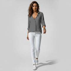 Elin | Dames Relaxed-Fit Lange Mouw Blouse Overhemdkraag Knoopsluiting