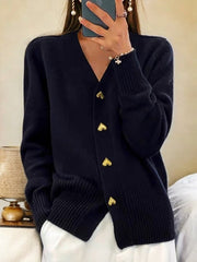 Olivia | Dames Relaxed-Fit V-Hals Gebreide Cardigan Gouden Hartknopen
