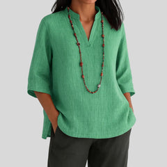 Femke | Dames Relaxed-Fit V-Hals Linnen Tunic met Driekwart Mouw