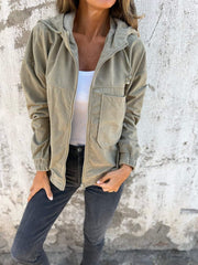 Sophie | Dames Ribfluwelen Ritssluiting Hoodie Gewatteerde Jas
