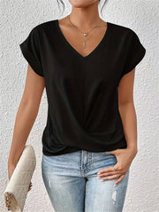 Lieke | Dames Satijn V-hals Twist-front Korte Mouw Top