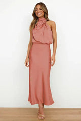 Lotte | Dames Satijnen Halter Midi Cocktail Party Dress Elegante Avondjurk