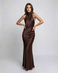 Lisa | Dames Satijnen Halter Neckholder Maxi Jurk Open Rug