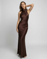 Lisa | Dames Satijnen Halter Neckholder Maxi Jurk Open Rug