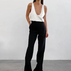 Elin | Dames Satijnen Relaxed-Fit Mouwloze Top Diepe U-Hals
