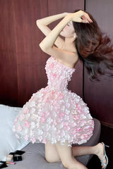 Yara | Dames Strapless 3D Bloemen Cocktail Dress Mini Jurk